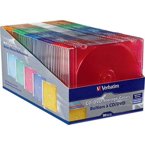 Verbatim CD/DVD Color Slim Cases, Assorted - 50pk 94178