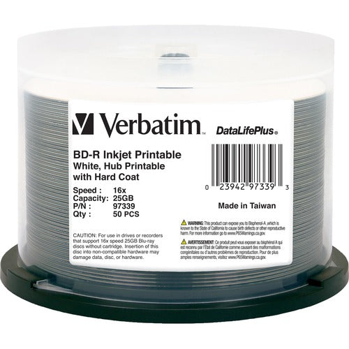 Verbatim BD-R 16x White Inkjet Hub Printable Disc 97339