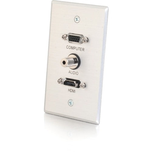 C2G 1-Gang HDMI, VGA and 3.5mm Audio Wall Plate - Brushed Aluminum 41034