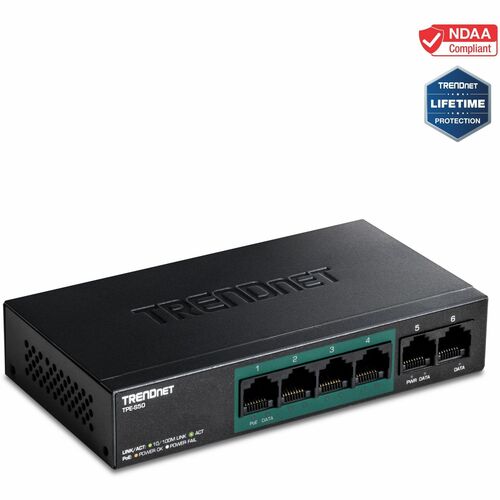 TRENDnet 6-Port Fast Ethernet PoE+ Switch TPE-S50