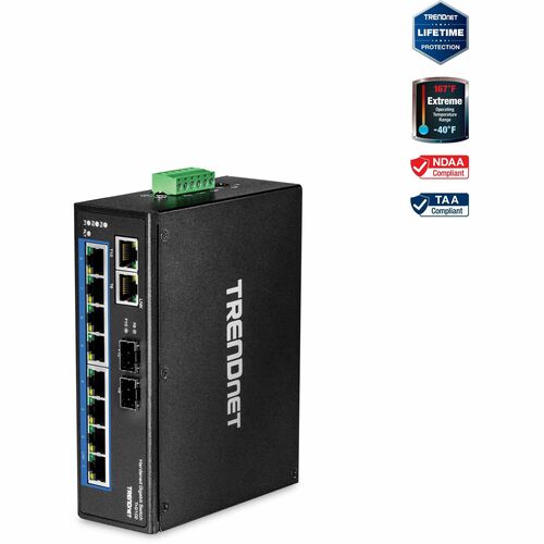 TRENDnet 10-Port Hardened Industrial Gigabit DIN-Rail Switch TI-G102