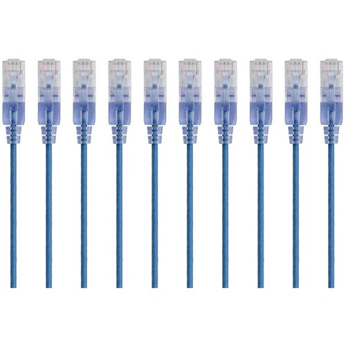 Monoprice 10-Pack, SlimRun Cat6A Ethernet Network Patch Cable, 1ft Blue 15150