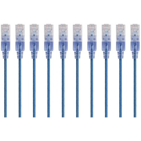 Monoprice 10-Pack, SlimRun Cat6A Ethernet Network Patch Cable, 1ft Blue 15150