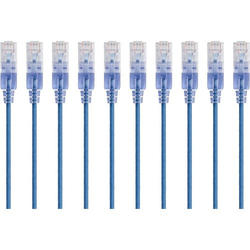 Monoprice 10-Pack, SlimRun Cat6A Ethernet Network Patch Cable, 7ft Blue 15162