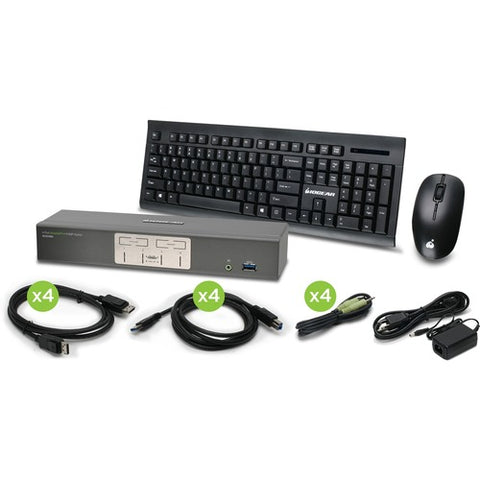 IOGEAR 4-Port 4K UHD DisplayPort KVMP with Keyboard and Mouse GCS1904-KM