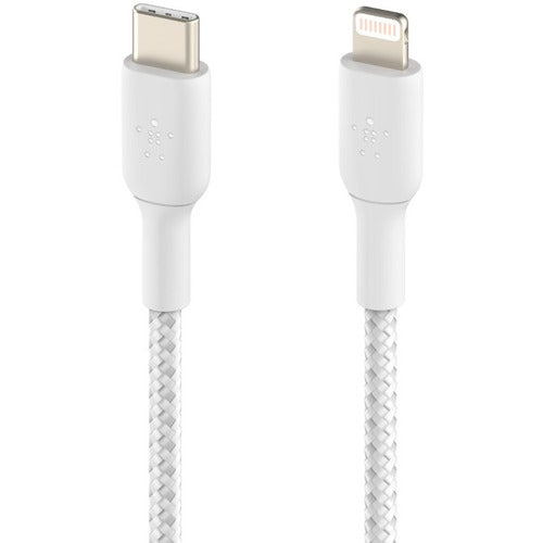 Belkin Braided USB-C to Lightning Cable (2m / 6.6ft, White) CAA004BT2MWH