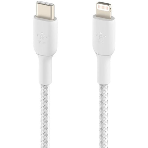Belkin Braided USB-C to Lightning Cable (2m / 6.6ft, White) CAA004BT2MWH