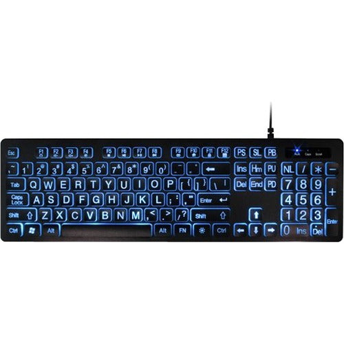 Aluratek Large Print Tri-color LED Backlight Illuminated Keyboard AKBLED01FS