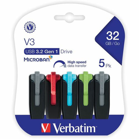 Verbatim 32GB Store 'n' Go V3 USB 3.2 Gen 1 Flash Drive - 5pk - Assorted 70900