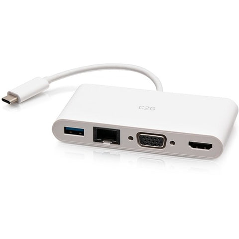 C2G C2G USB C to HDMI, VGA, USB A &amp; RJ45 Adapter - 4K 30Hz - White C2G29829