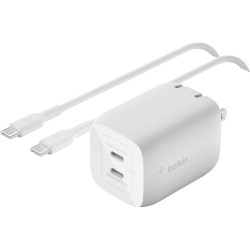Belkin BoostCharge Pro Dual USB-C GaN Wall Charger with PPS 65W + USB-C to USB-C Cable WCH013DQ2MWH-B6