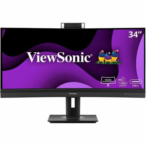 ViewSonic 34" UWQHD Curved Video Conferencing Monitor with Windows Hello Compatible IR Webcam, 100W USB C, Docking VG3457CV