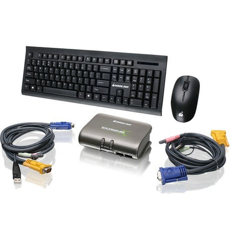 IOGEAR 2-Port Dual Platform KVMP Switch w/ Wireless Keyboard and Mouse Kit GCS1732-KM1