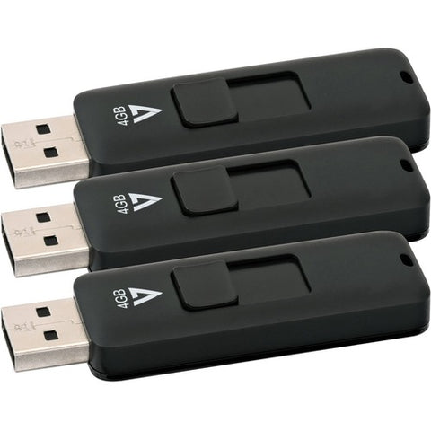 V7 4GB USB 2.0 Flash Drive 3 Pack Combo - With Retractable USB connector VF24GAR-3PK-3N