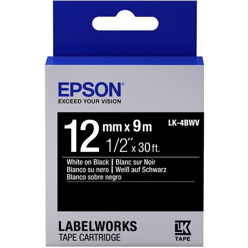 Epson LabelWorks Standard LK Tape Cartridge ~1/2" White on Black LK-4BWV