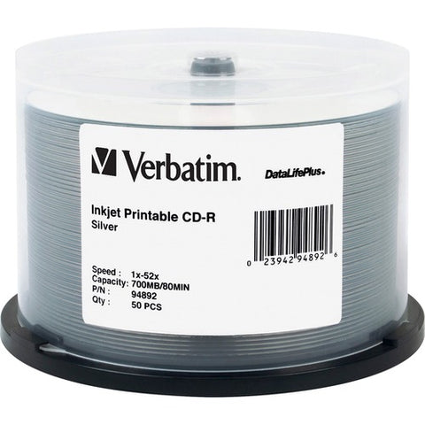 Verbatim Silver Inkjet Printable CD-R Spindle 94892