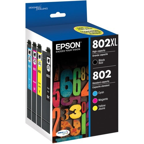 Epson Black High-capacity and Color Standard-capacity Ink Cartridges, C/M/Y/K 4-Pack T802XL-BCS