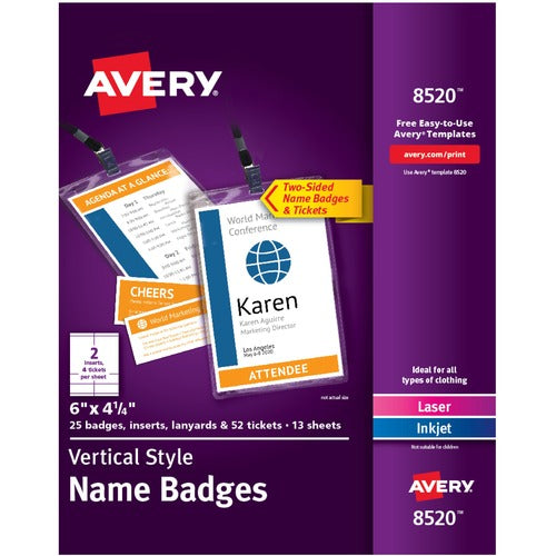 Avery&amp;reg; Vertical Name Badges with Durable Plastic Holders and Lanyards 8520