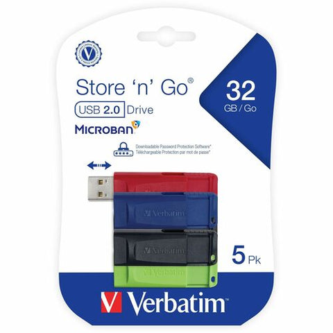 Verbatim 32GB Store 'n' Go USB Flash Drive - 5pk - Assorted 70897