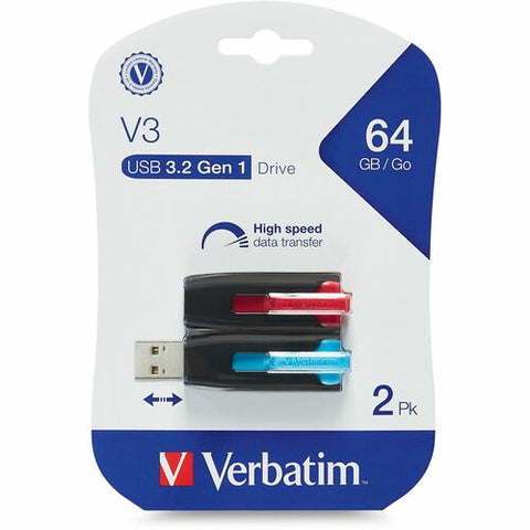 Verbatim 64GB Store 'n' Go V3 USB 3.2 Gen 1 Flash Drive - 2pk - Red, Blue 70899