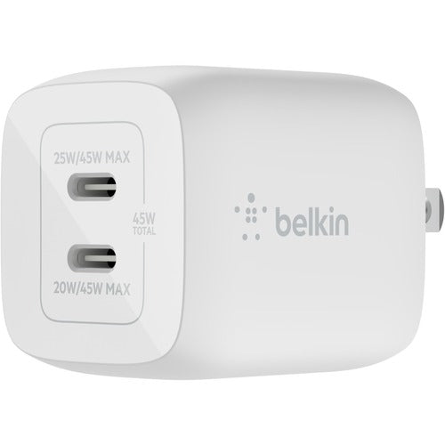 Belkin BOOST&amp;uarr;CHARGE PRO Dual USB-C GaN Wall Charger With PPS 45W WCH011dqWH